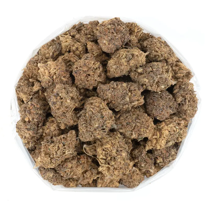 Berry-Cream-Puff-strain-closeup-in-bag-displaying-sticky-trichomes Berry-Cream-Puff-strain-closeup-in-bag-displaying-sticky-trichomes