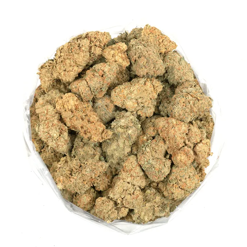 ghost-bubba-bud-large-quantity-bag-top-view Overhead view of a large amount of Ghost Bubba marijuana buds in a bag